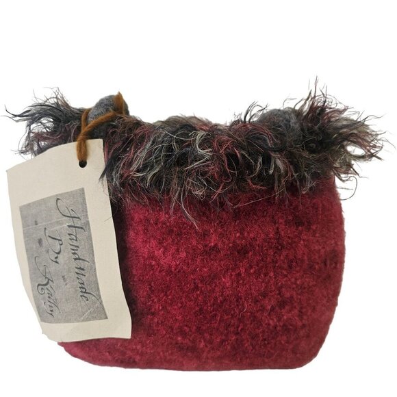 Handmade Felted Wool Shoulder Bag Small Fringed Tote Wine Gray NWT - Picture 7 of 11